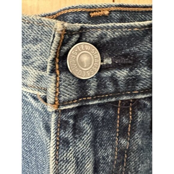 Levis Womens Cotton Button Fray Raw Hem Cut Denim Mini Skirt Blue Size 24 - Picture 2 of 8